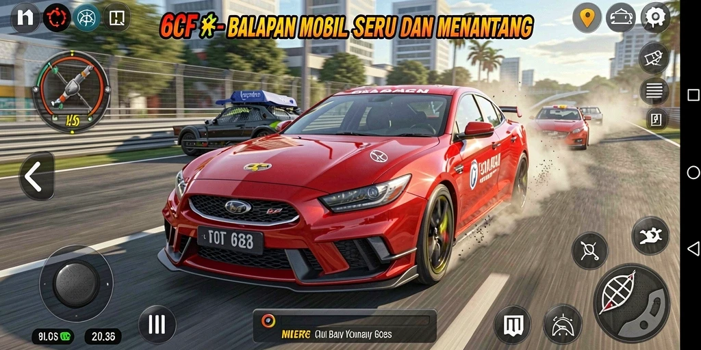 Gameplay seru 6CF dengan balapan mobil mendebarkan.