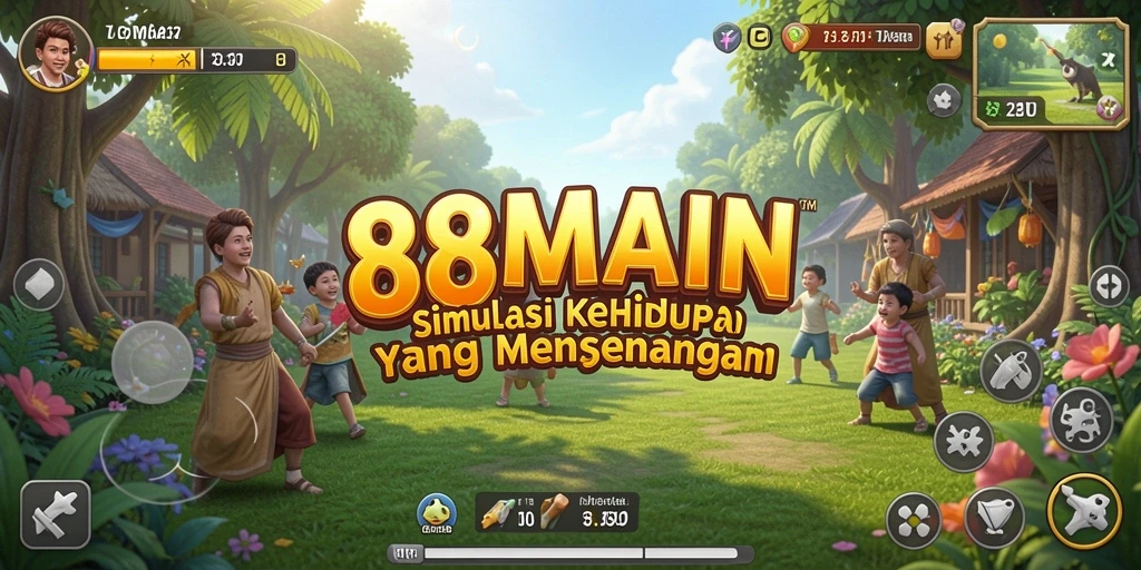 Tampilan gameplay interaktif dalam <strong>88MAIN</strong> yang menarik dan penuh warna.