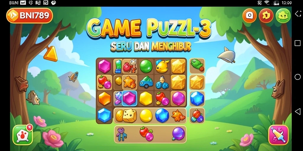 Gameplay seru BNI789 dengan kombinasi permata warna-warni.