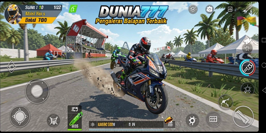 Tampilan gameplay DUNIA777 dengan balapan motor yang mendebarkan.