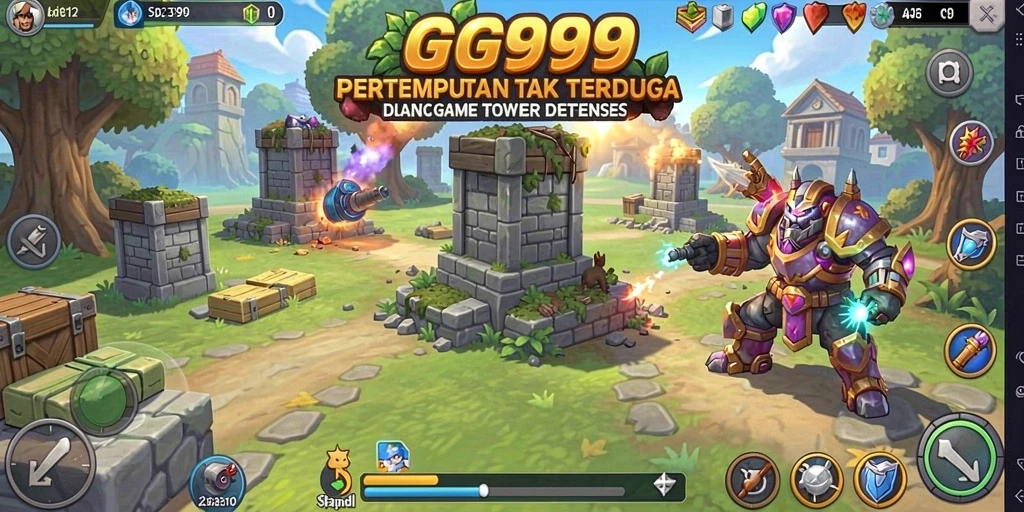Screenshot utama GG999 menampilkan aksi seru dalam game Tower Defense.