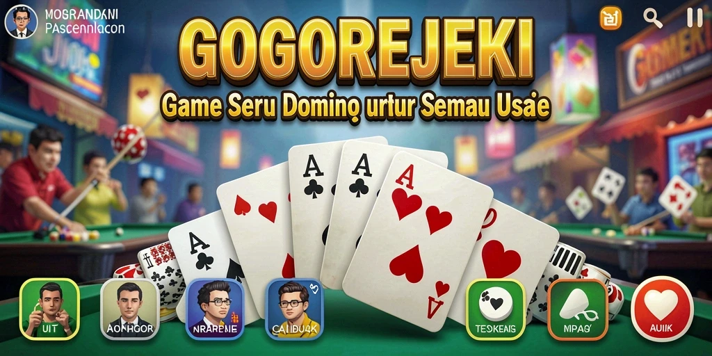 Gameplay menarik GOGOREJEKI dengan pemain bersaing di meja domino.