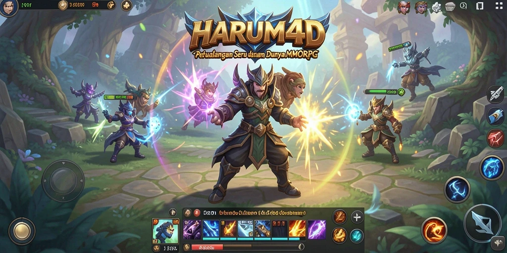 Tampilan screenshot utama HARUM4D menampilkan aksi seru dalam pertempuran MMORPG.