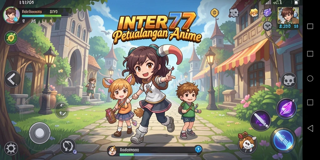 Tampilan gameplay INTER77 yang penuh aksi dan karakter anime.