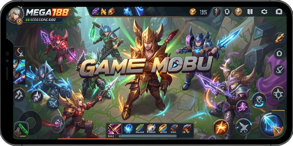 Screenshot gameplay MEGA188 menampilkan pertempuran intens antar hero.
