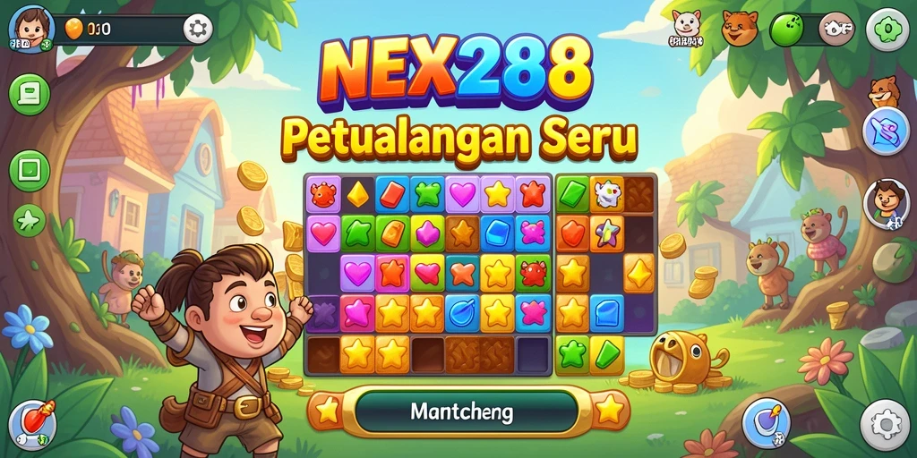 Tampilan seru gameplay NEX288 yang penuh warna.