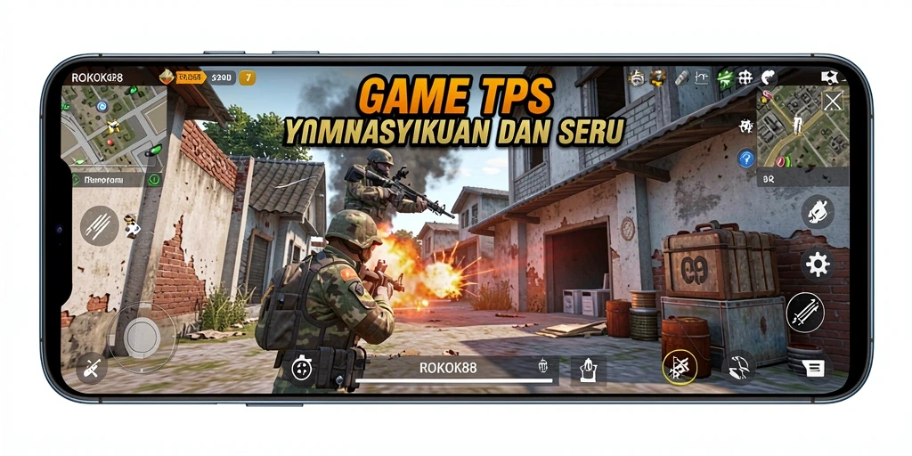 Screenshot utama ROKOK88 menunjukkan aksi tembak-menembak yang seru di dalam game.