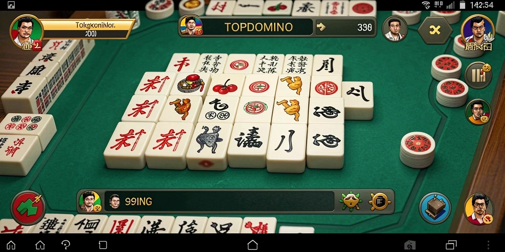 Screenshot gameplay <strong>TOPDOMINO</strong> menampilkan momen seru dalam permainan Mahjong.