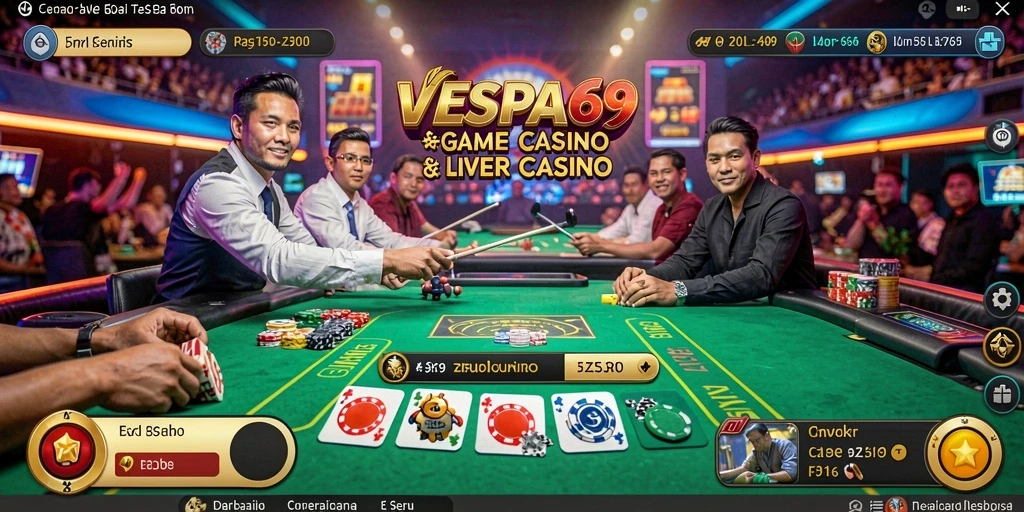 Tampilan screenshots gameplay VESPA69 dengan dealer langsung dan pemain aktif.